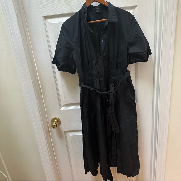 J. Crew Black Tie waist Short Sleeve Black Shirt Dress 10 midi long - Picture 2 of 9